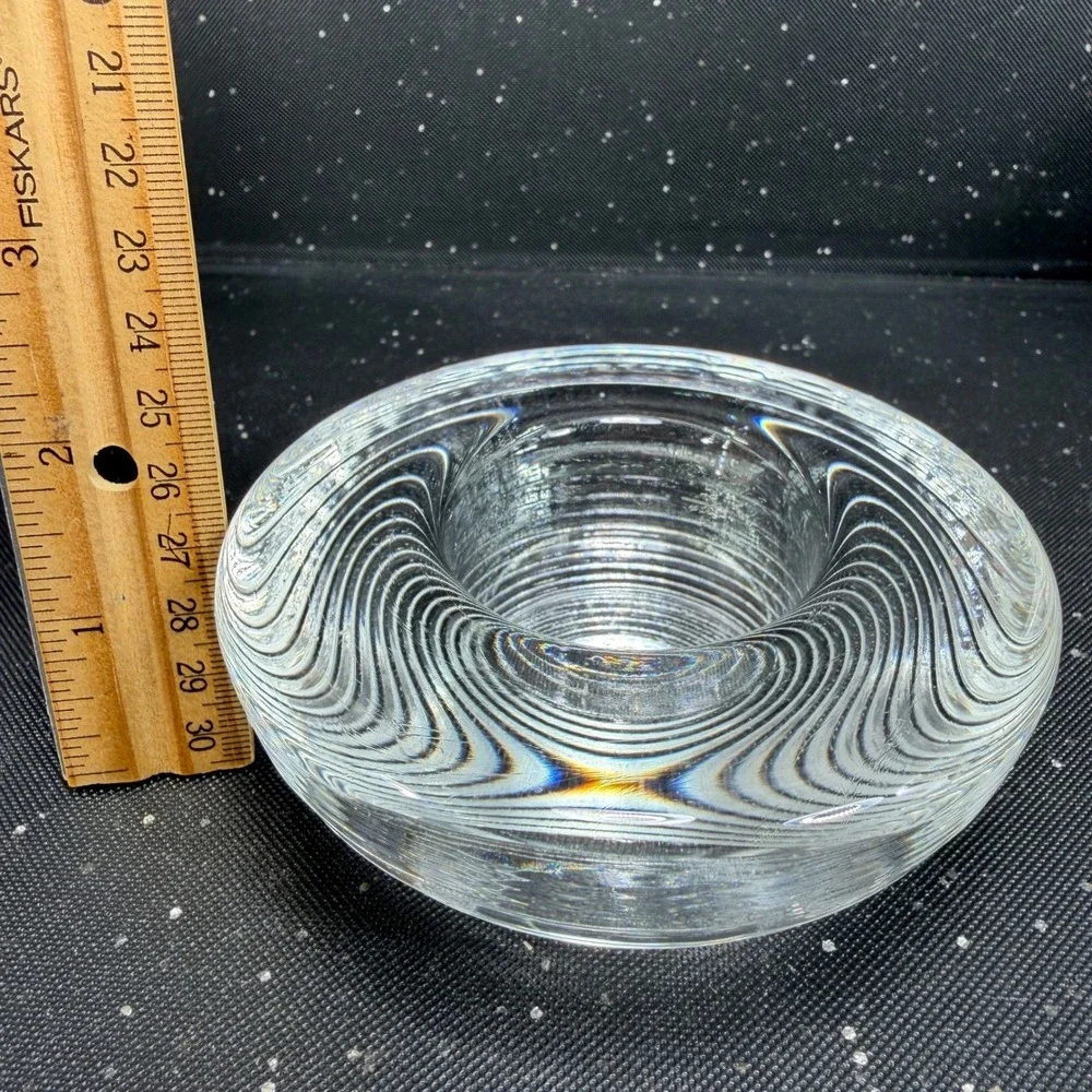 Iittala Aino Aalto Clear Glass Ribbed Tea Light Votive Candle Holder 4x2 Heavy